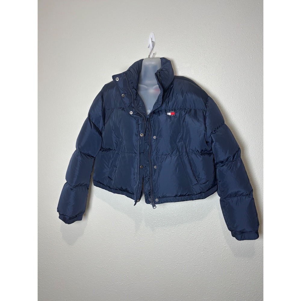 Tommy Jeans Womens Alaska Puffer Jacket Navy Blue Cropped Zip Up XL NWT